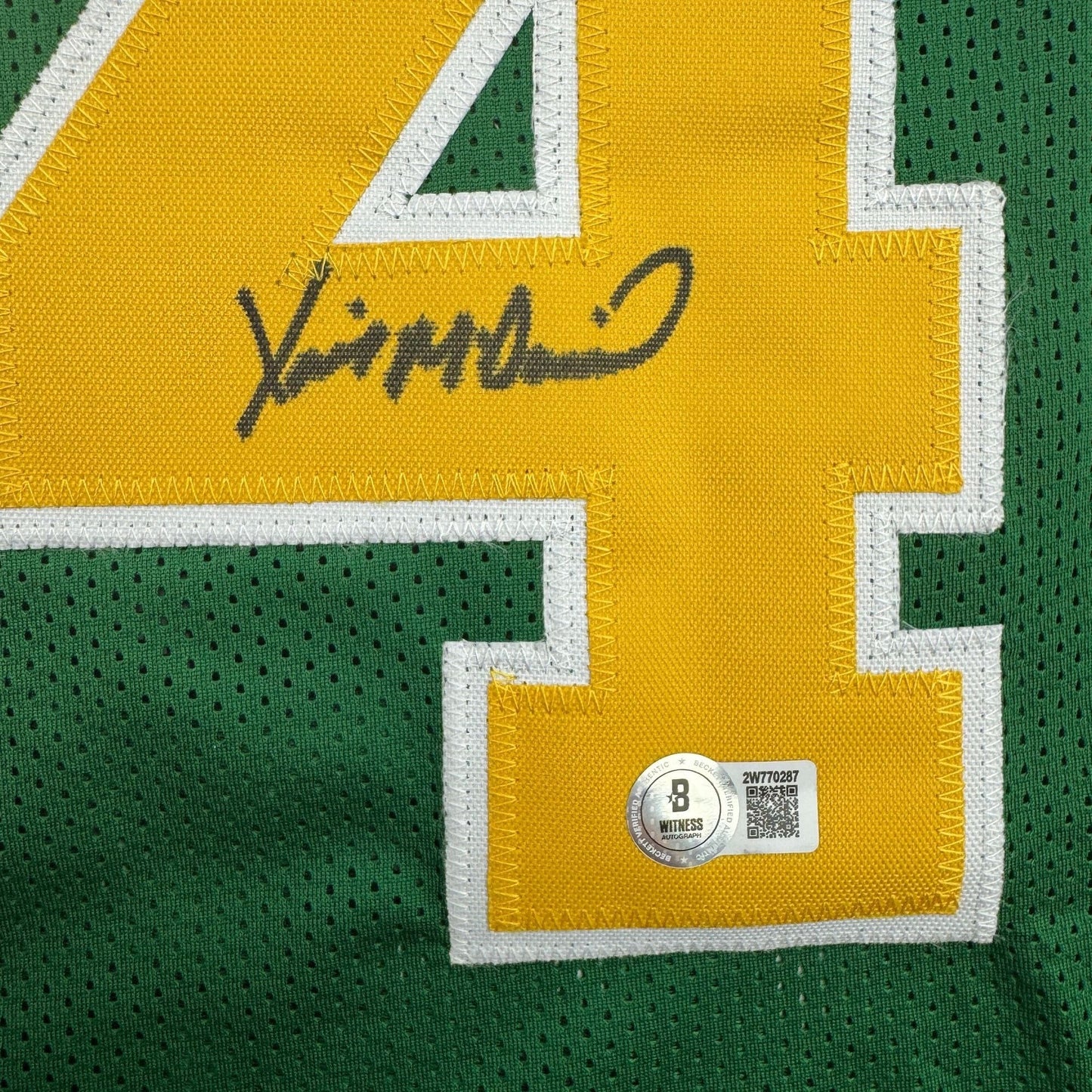 Autographed/Signed Xavier McDaniel Seattle Green Basketball Jersey Beckett BAS COA