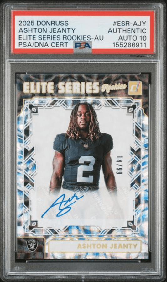 Graded 2025 Panini Donruss Ashton Jeanty #ESRAJY Elite Series Rookies Auto /99 Rookie RC Football Card Authentic Auto PSA 10 Gem Mint