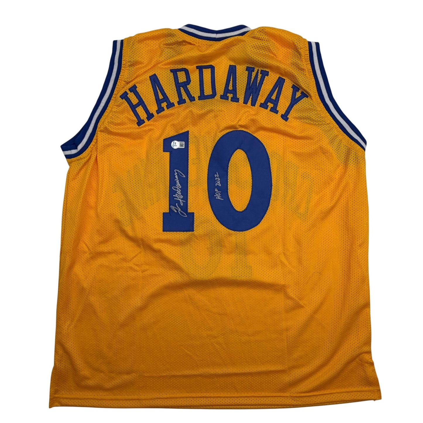 Autographed/Signed Tim Hardaway Golden State Yellow Basketball Jersey Beckett BAS COA