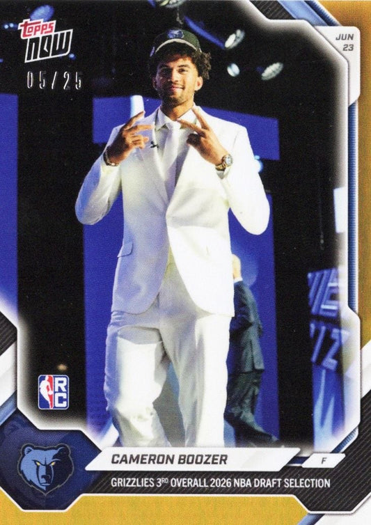 2026 Topps Now Cameron Boozer #CBOO Orange Foil /25 Grizzlies 3rd Overall 2026 NBA Draft Selections Memphis Grizzlies Rookie RC Basketball Card