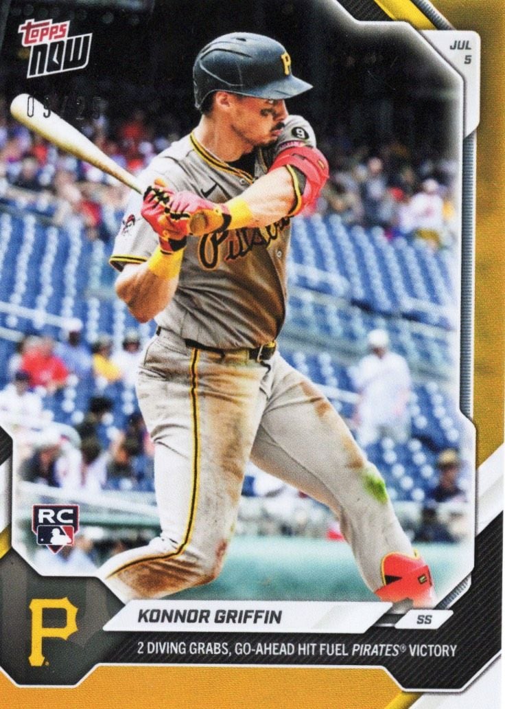 2026 Topps Now Konnor Griffin #417 Orange Foil /25 2 Diving Grabs, Go Ahead Hit Fuel Pirates Win Pittsburgh Pirates Rookie RC Baseball Card