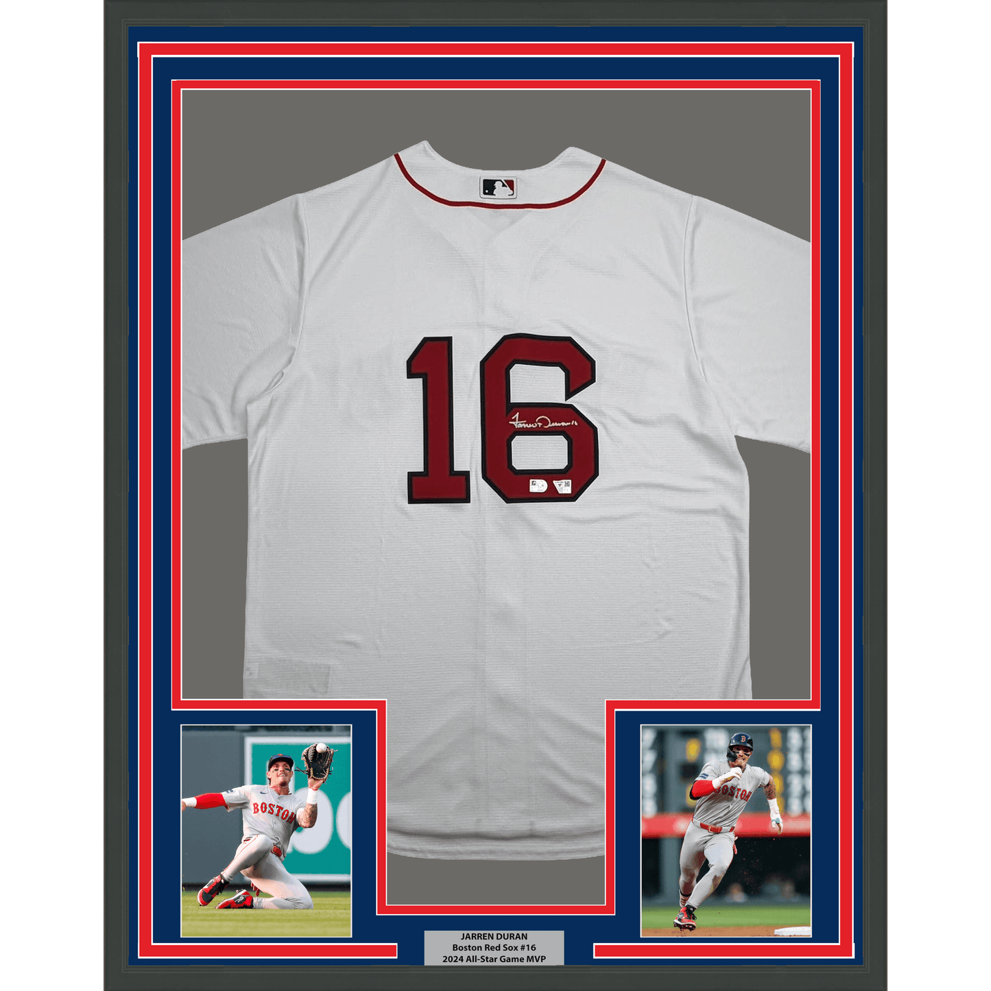 Framed Autographed/Signed 35x39 Jarren Duran Boston Red Sox White Authentic Baseball Jersey Fanatics & MLB COA