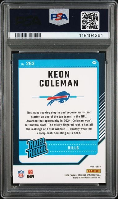 Graded 2024 Panini Donrus Optic Keon Coleman #263 Green Hyper Rookie RC Football Card PSA 10 Gem Mint