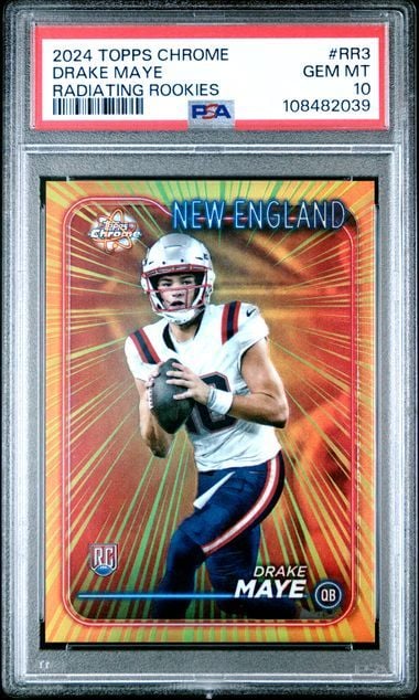 Graded 2024 Topps Chrome Drake Maye #RR3 Radiating Rookies Rookie RC Football Card PSA 10 Gem Mint