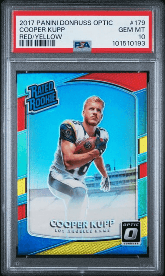 Graded 2017 Panini Donruss Optic Cooper Kupp #179 Red/Yellow Rookie RC Football Card PSA 10 Gem Mint