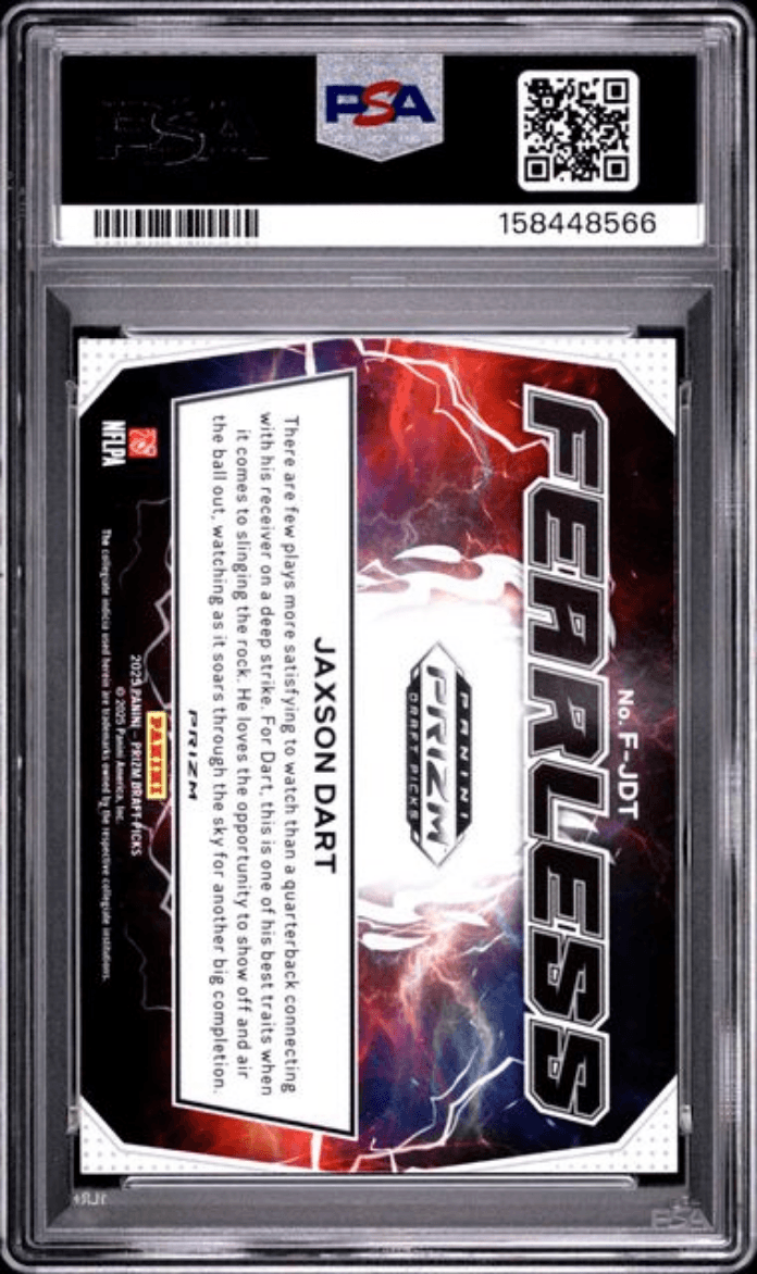 Graded 2025 Panini Prizm Draft Picks Jaxson Dart #FJDT Fearless Red Ice Rookie RC Football Card PSA 10 Gem Mint