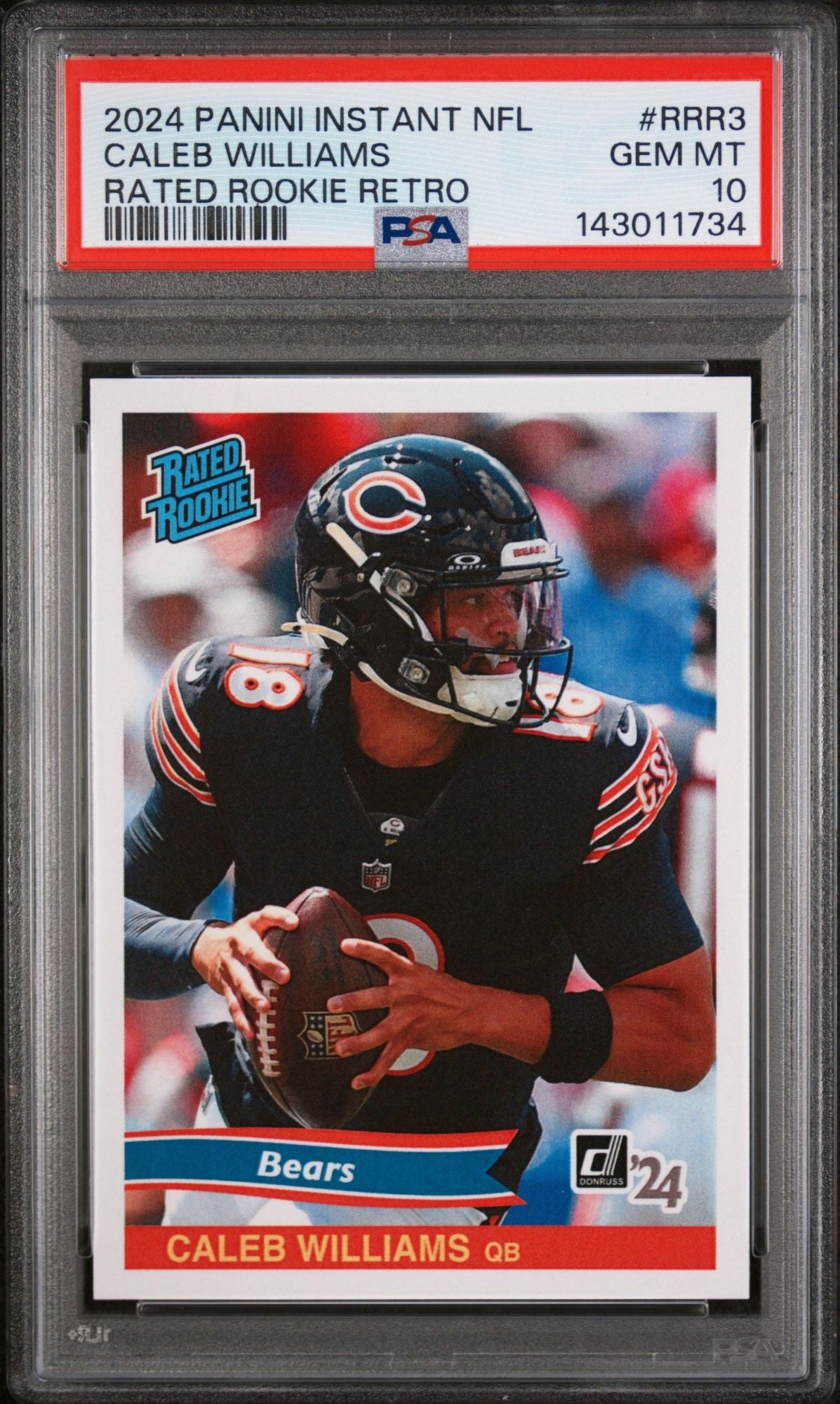 Graded 2024 Panini Instant NFL Caleb Williams #RRR3 Rated Rookie Retro Rookie RC Football Card PSA 10 Gem Mint