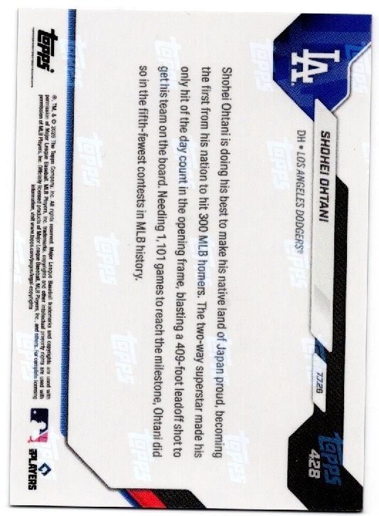 2026 Topps Now Shohei Ohtani #428 Gold Foil /50 1st Japanese Player to Reach 300 MLB Home Runs Los Angeles Dodgers Baseball Card