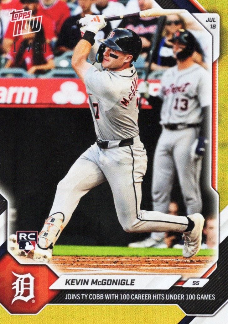 2026 Topps Now Kevin McGonigle #463 Gold Foil /50 Joins Ty Cobb with 100 Career Hits Under 100 Games Detroit Tigers Rookie RC Baseball Card