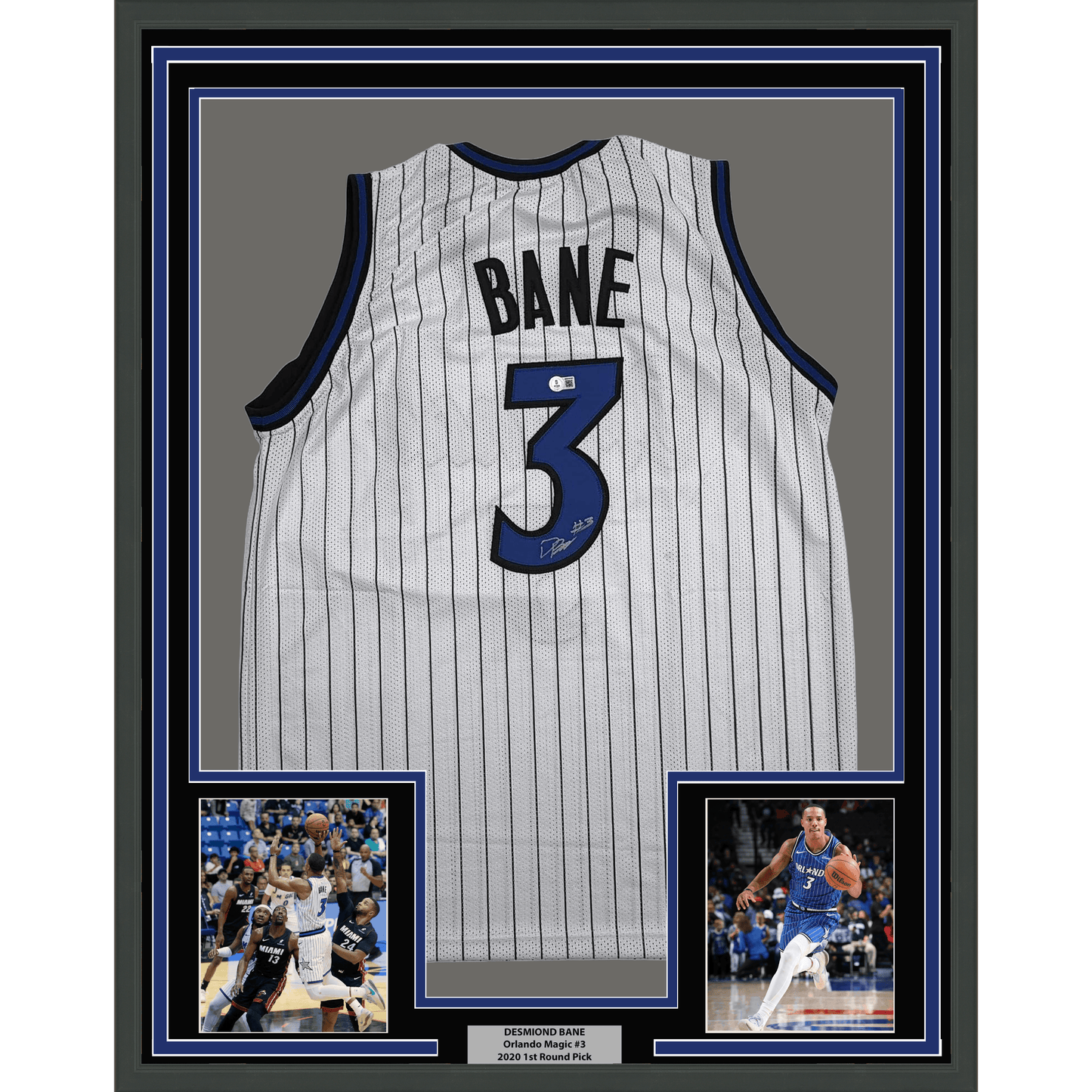 Framed Autographed/Signed Desmond Bane 35x39 Orlando White Pinstripe Basketball Jersey Beckett BAS COA