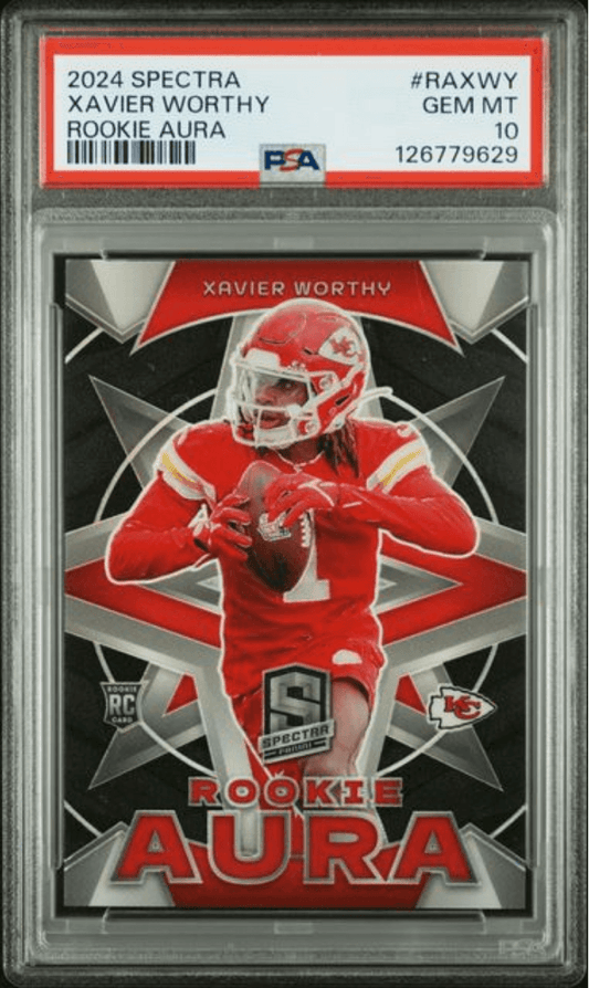 Graded 2024 Panini Spectra Xavier Worthy #RAXWY Rookie Aura /125 Rookie RC Football Card PSA 10 Gem Mint