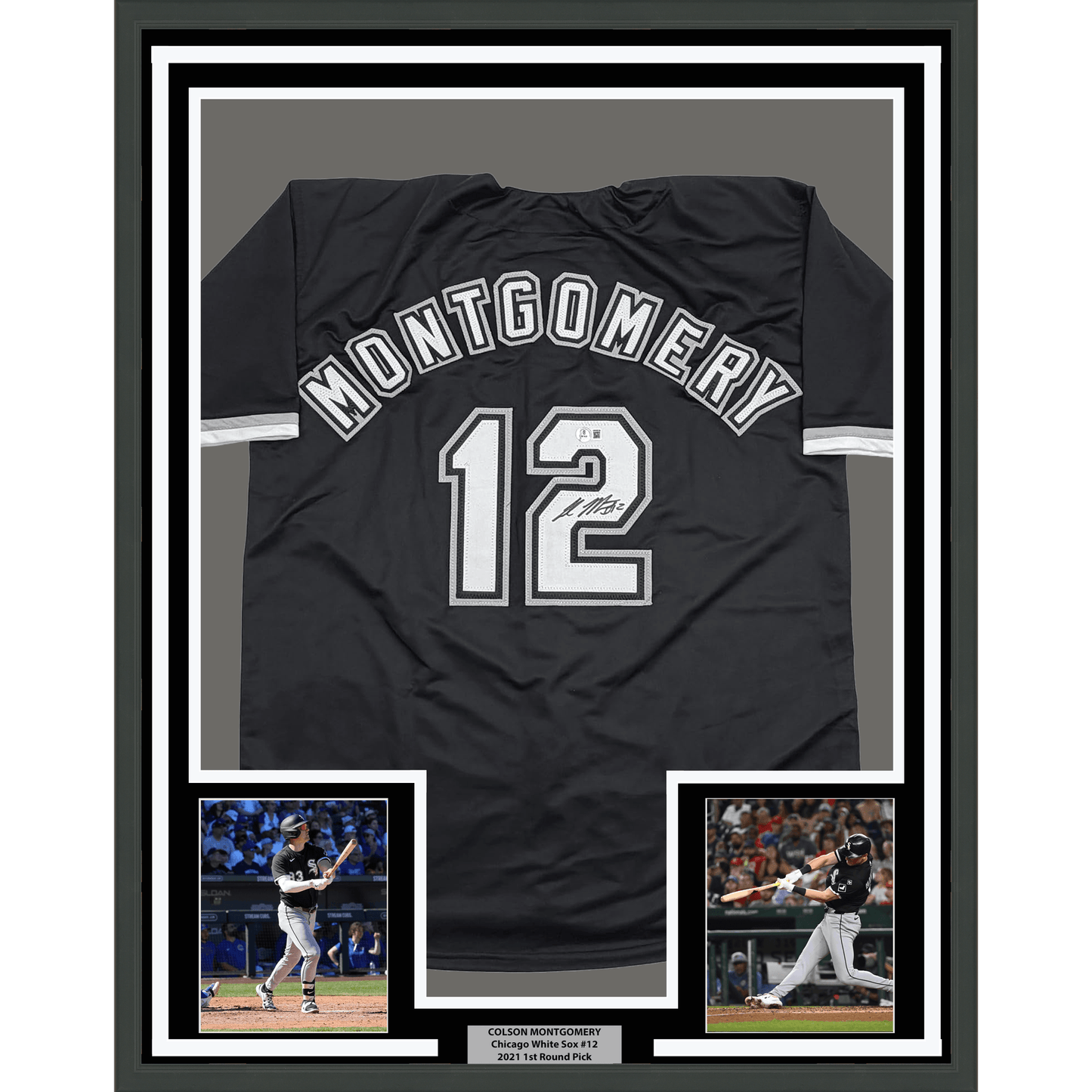 Framed Autographed/Signed Colson Montgomery 35x39 Chicago Black Baseball Jersey Beckett BAS COA