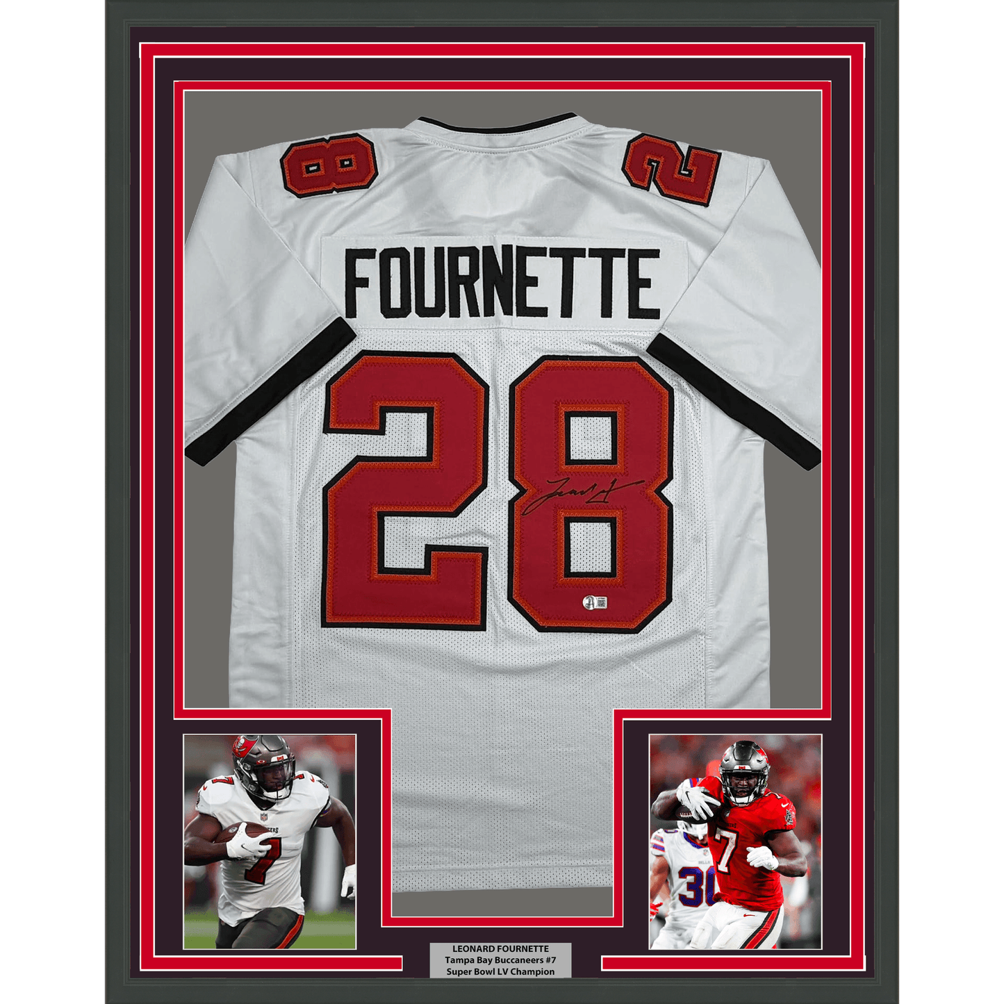 Framed Autographed/Signed Leonard Fournette 35x39 Tampa Bay White Football Jersey Beckett BAS COA