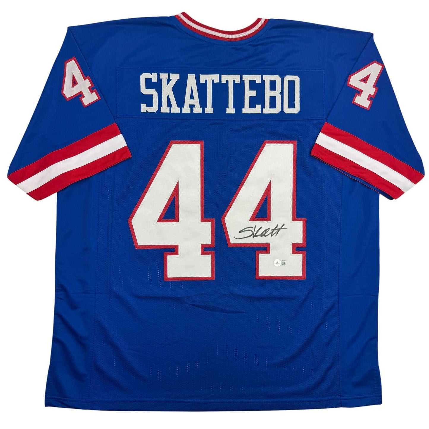 Autographed/Signed Cam Skattebo New York Blue Retro Football Jersey Beckett BAS COA