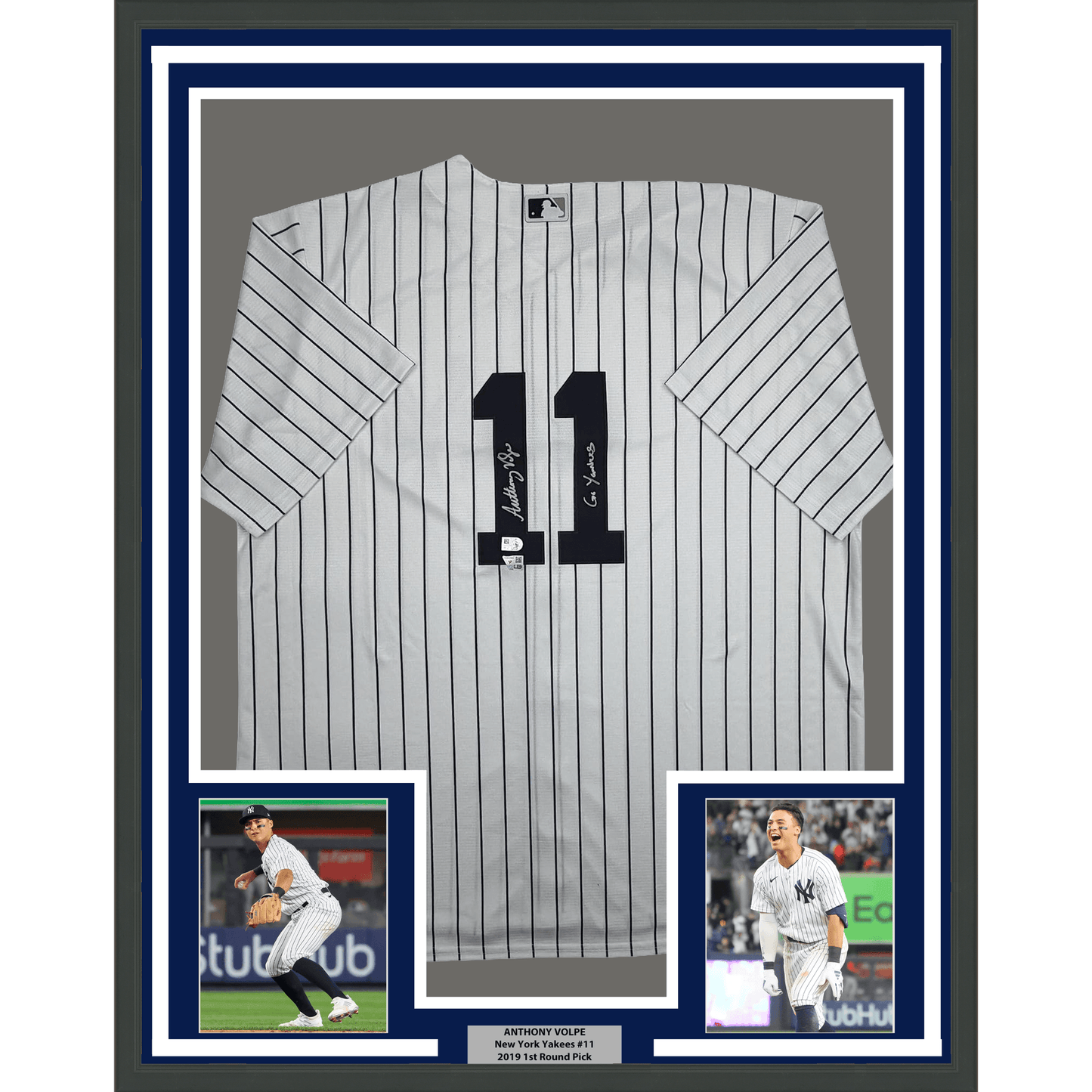 Framed Autographed/Signed Anthony Volpe 35x39 New York Yankees Pinstripe Authentic Baseball Jersey Fanatics & MLB COA