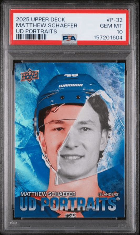 Graded 2025 Upper Deck Matthew Schaeffer #P32 UD Portraits Rookie RC Hockey Card PSA 10 Gem Mint