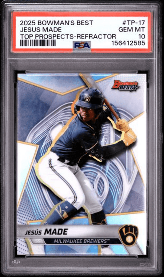 Graded 2025 Topps Bowmans Best Jesus Made #TP17 Top Prospects Refractor Rookie RC Baseball Card PSA 10 Gem Mint