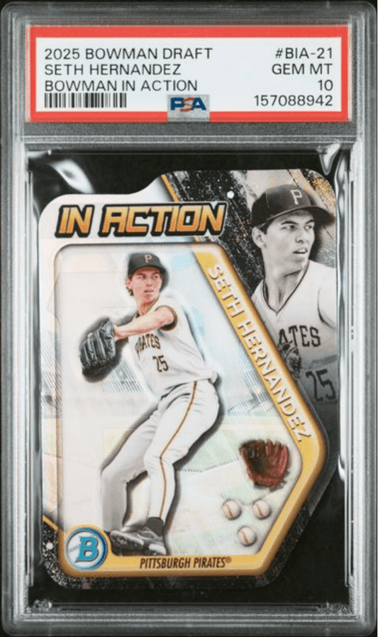 Graded 2025 Topps Bowman Draft Seth Hernandez #BIA21 Bowman in Action Rookie RC Baseball Card PSA 10 Gem Mint