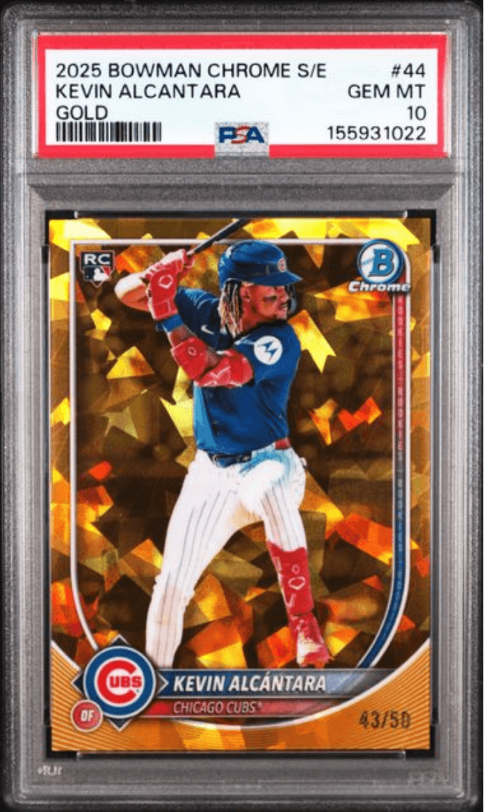 Graded 2025 Topps Bowman Chrome Sapphire Edition Kevin Alcantara #44 Gold /50 Rookie RC Baseball Card PSA 10 Gem Mint