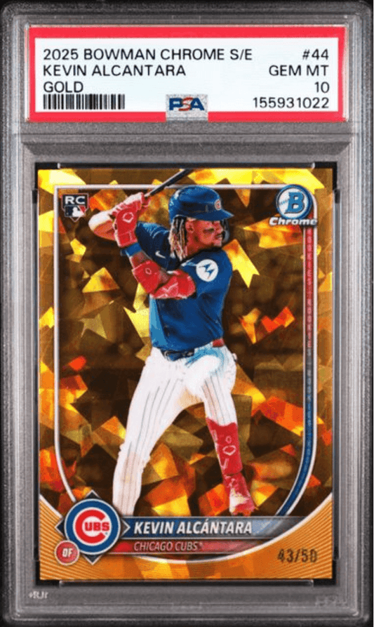 Graded 2025 Topps Bowman Chrome Sapphire Edition Kevin Alcantara #44 Gold /50 Rookie RC Baseball Card PSA 10 Gem Mint