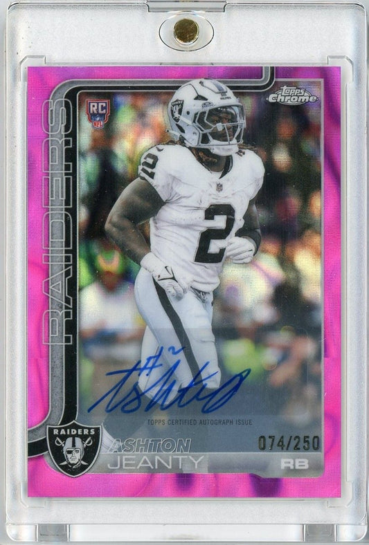 2025 Topps Chrome Ashton Jeanty #RA-AJ Pink Lava Auto /250 Rookie RC Football Card