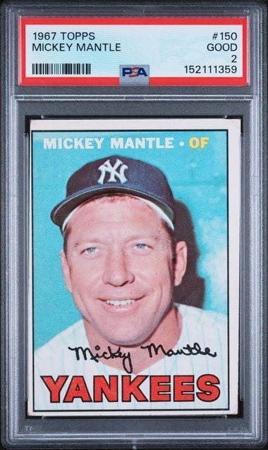 Graded 1967 Topps Mickey Mantle #150 Baseball Card PSA 2 Good