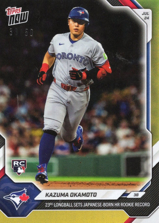 2026 Topps Now Kazuma Okamoto #484 Gold Foil /50 23rd Longball Sets Japanese-Born Home Run Rookie Record Toronto Blue Jays Rookie RC Baseball Card