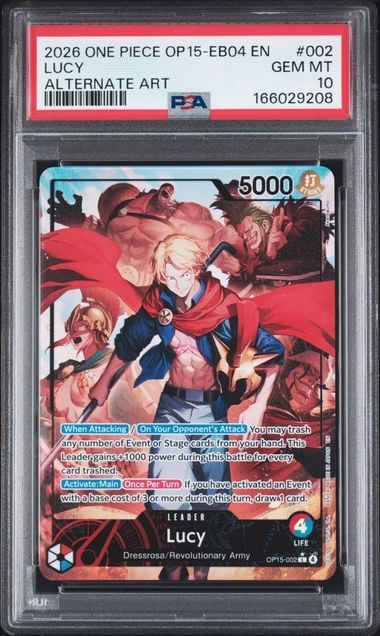 Graded 2026 One Piece Lucy #002 OP15 EB04 EN Alternate Art Trading Card Game PSA 10 Gem Mint