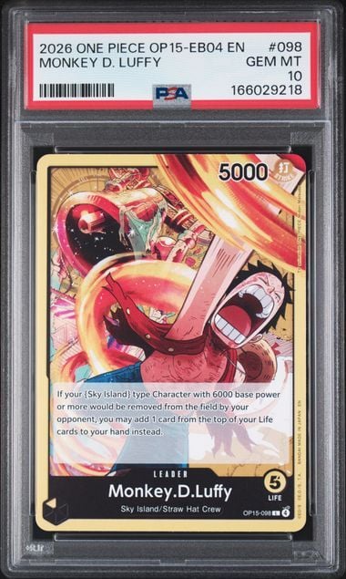 Graded 2026 One Piece Monkey D. Luffy #098 OP15 EB04 EN Trading Card Game PSA 10 Gem Mint