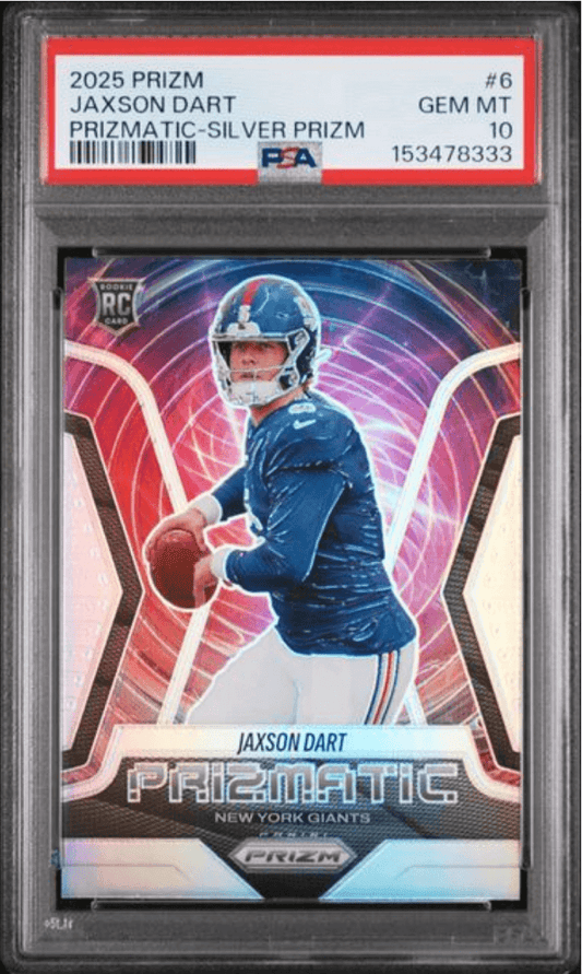Graded 2025 Panini Prizm Jaxson Dart #6 Prizmatic Silver Prizm Rookie RC Football Card PSA 10 Gem Mint