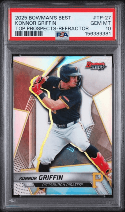 Graded 2025 Topps Bowman's Best Konnor Griffin #TP27 Top Prospects Refractor Rookie RC Baseball Card PSA 10 Gem Mint