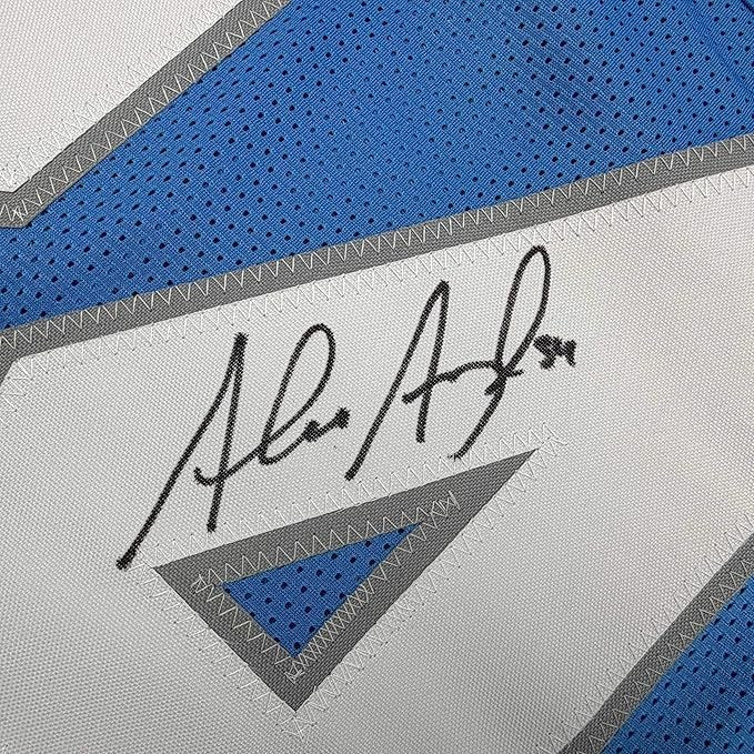 Framed Autographed/Signed Alex Anzalone 35x39 Detroit Blue Football Jersey Beckett BAS COA
