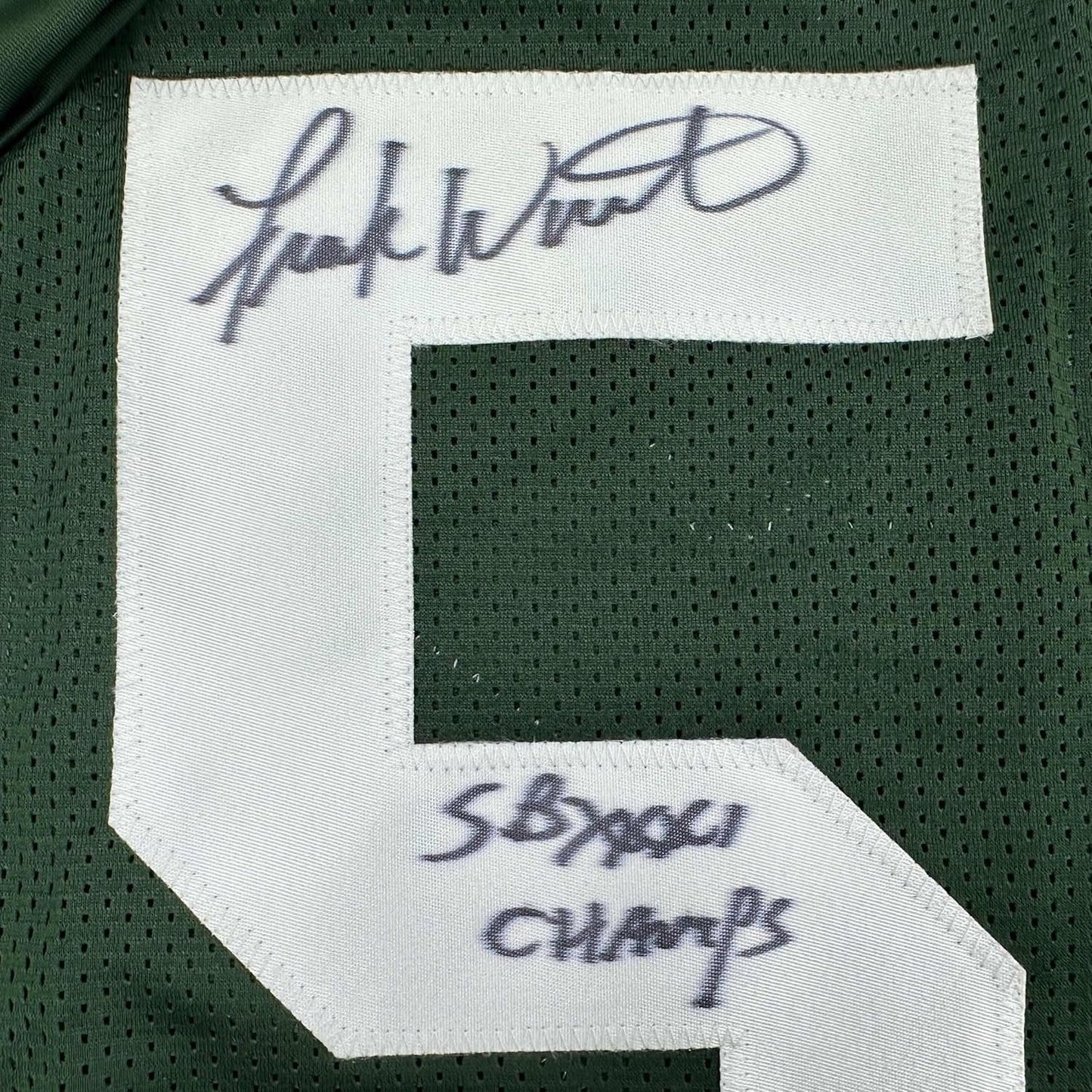 Framed Autographed/Signed Frank Winters 35x39 SB XXXI Champs Green Bay Green Football Jersey JSA COA