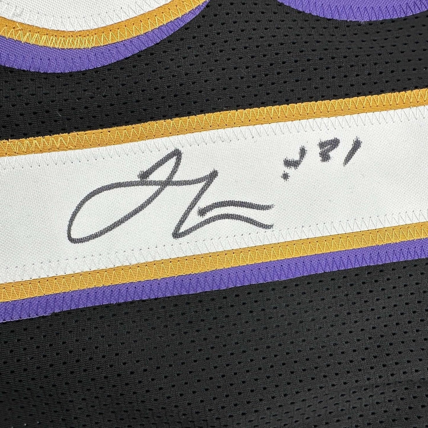Framed Autographed/Signed Jamal Lewis 35x39 Baltimore Black Football Jersey Beckett BAS COA