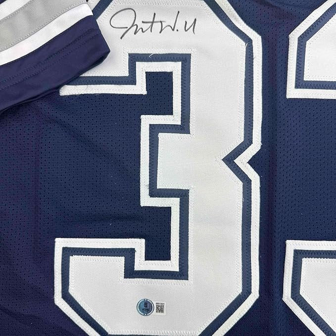 Framed Autographed/Signed Javonte Williams 35x39 Dallas Blue Football Jersey Beckett BAS COA