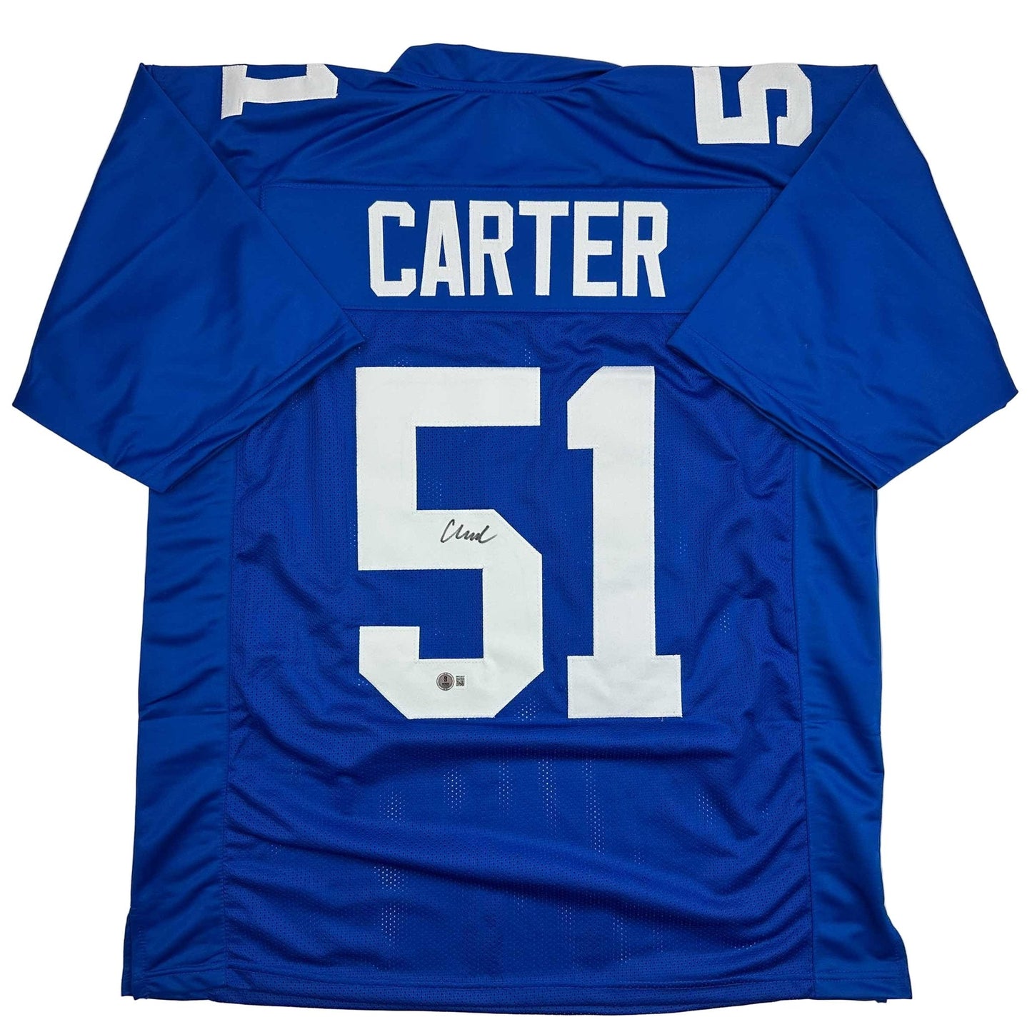 Autographed/Signed Abdul Carter New York Blue Football Jersey Beckett BAS COA