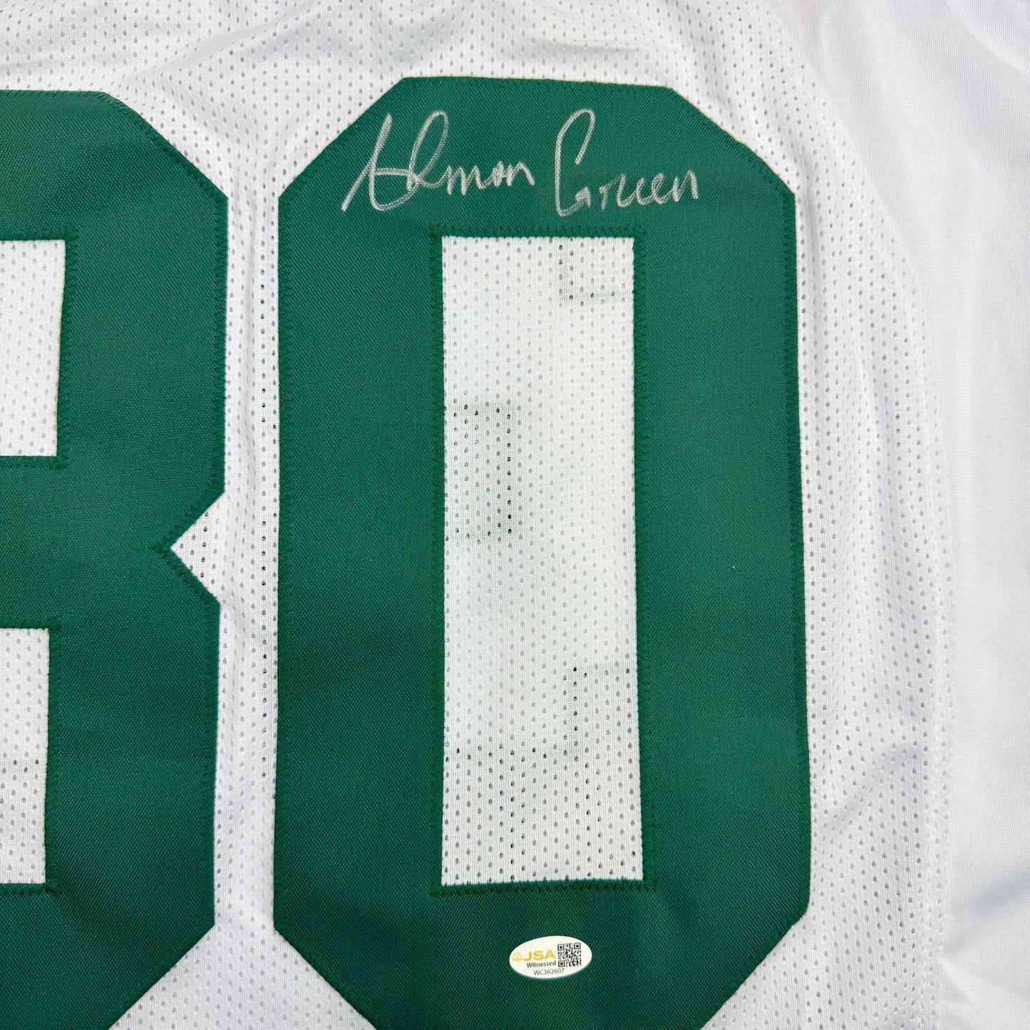 Autographed/Signed Ahman Green Green Bay White Football Jersey JSA COA