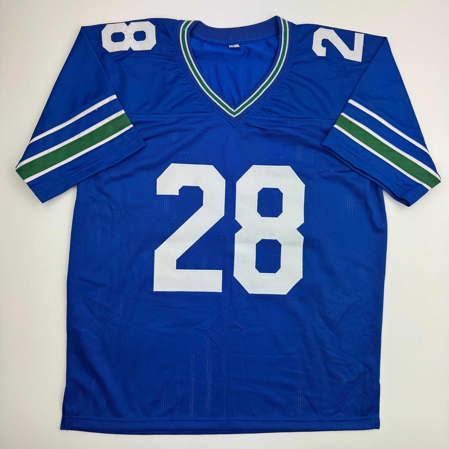 Autographed/Signed Curt Warner Seattle Blue Retro Football Jersey Beckett BAS COA