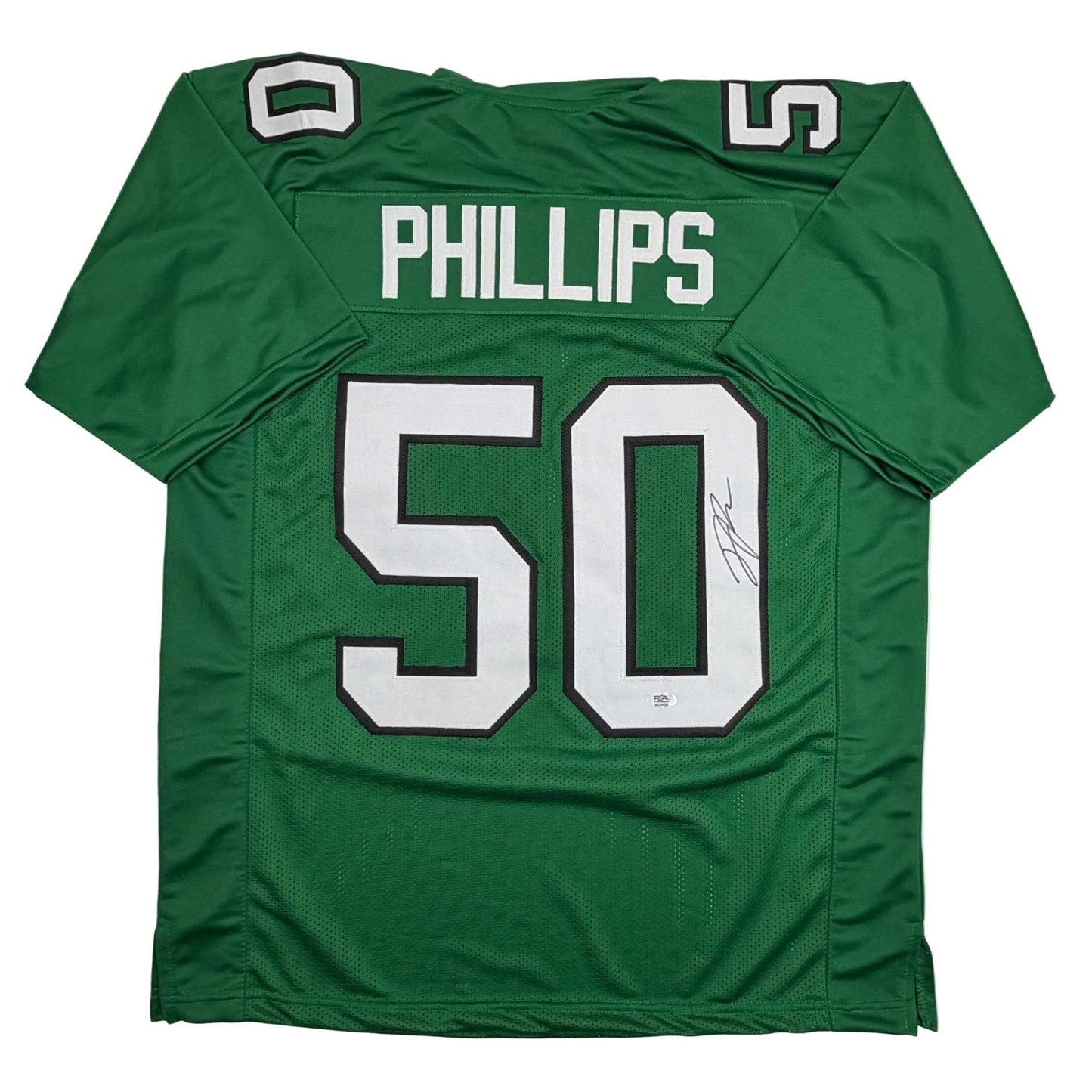 Autographed/Signed Jaelan Phillips Philadelphia Kelly Green Football Jersey PSA/DNA COA