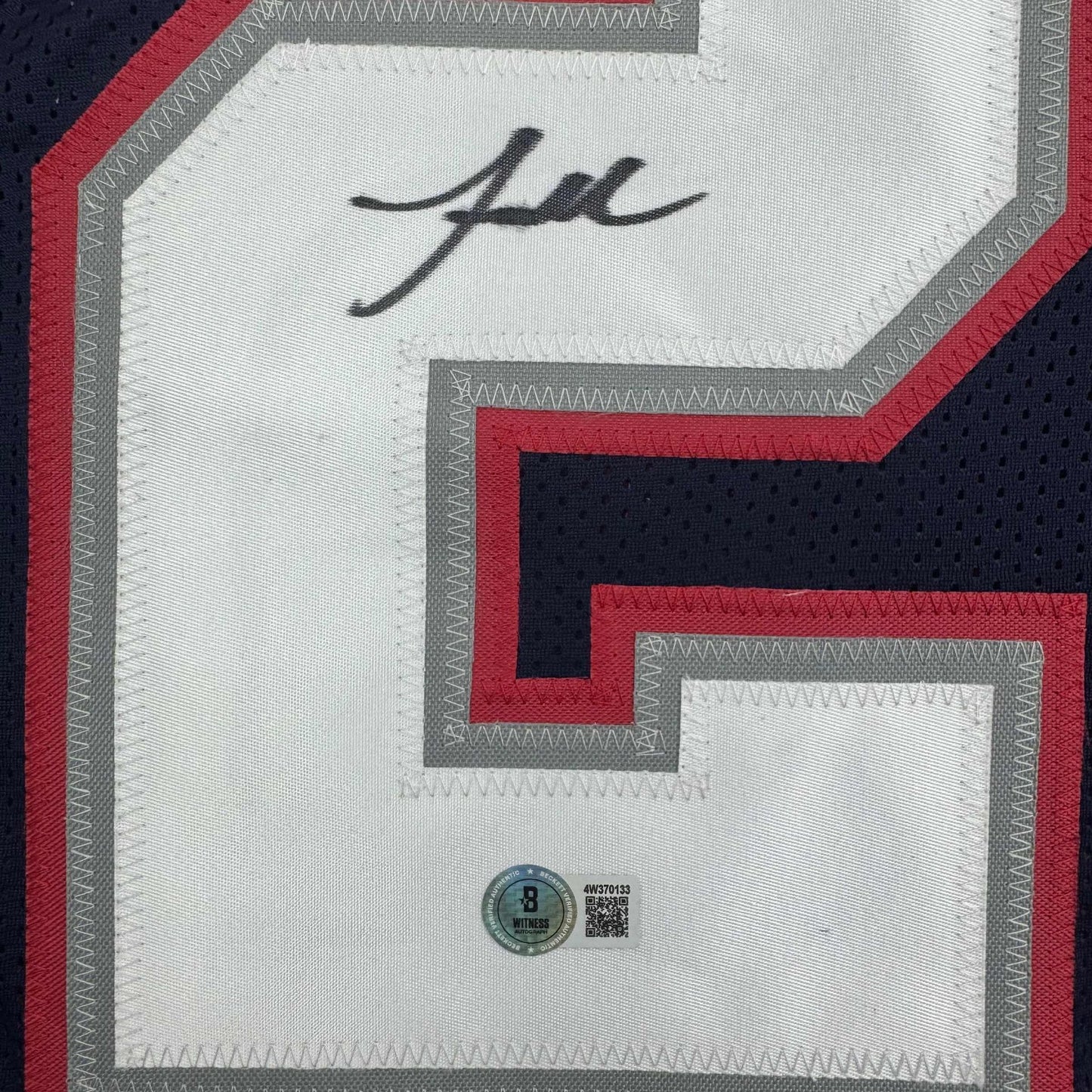 Autographed/Signed Jaylinn Hawkins New England Blue Football Jersey Beckett BAS COA