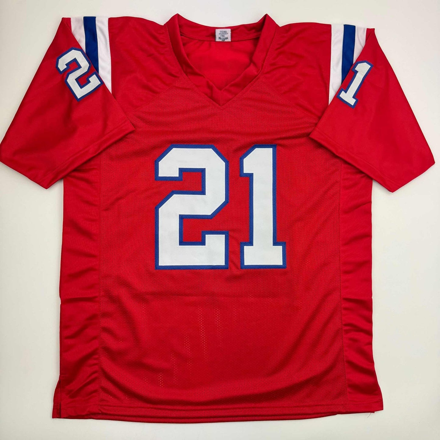 Autographed/Signed Jaylinn Hawkins New England Red Football Jersey Beckett BAS COA