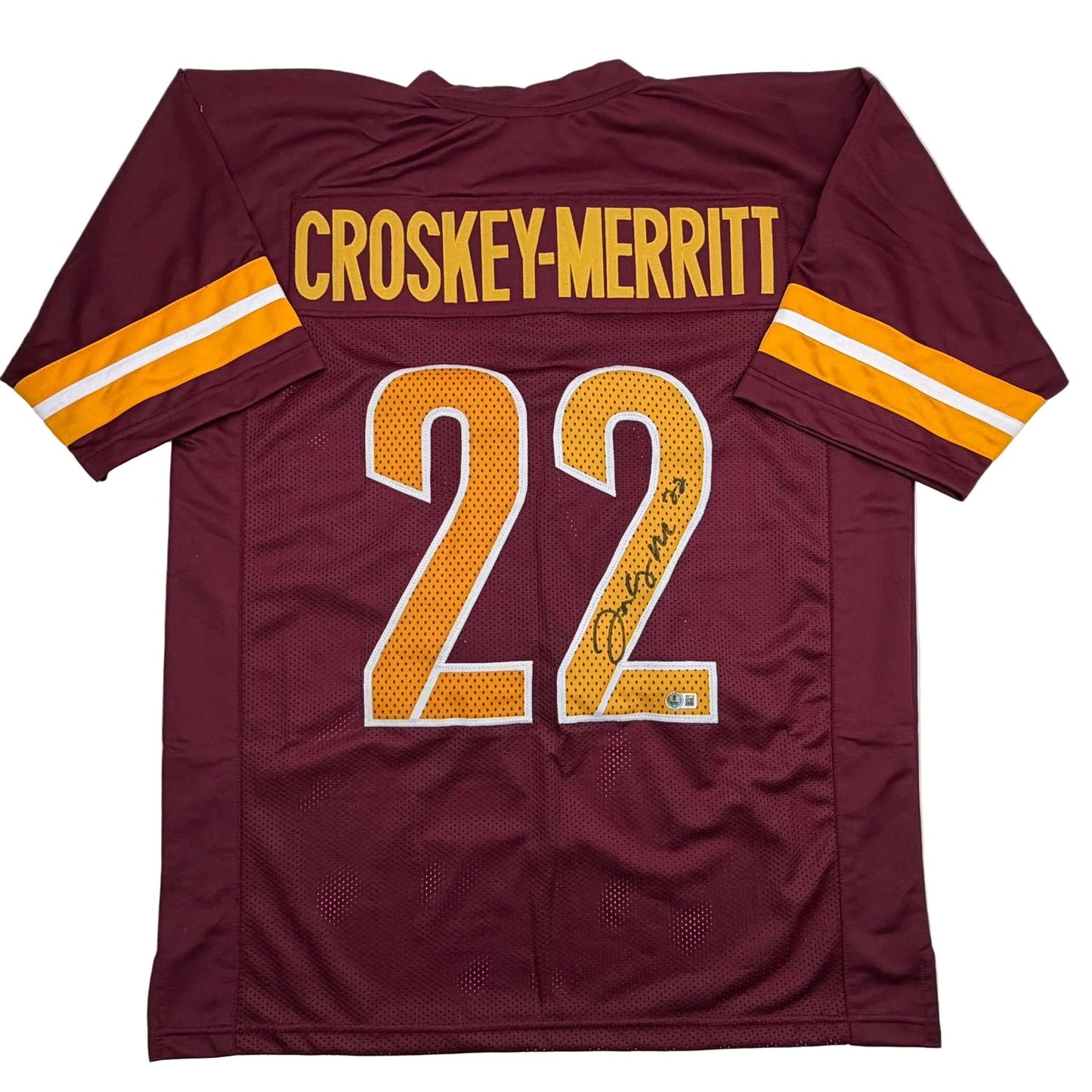 Autographed/Signed Bill Jacory Croskey-Merritt Washington Burgundy Football Jersey Beckett BAS COA