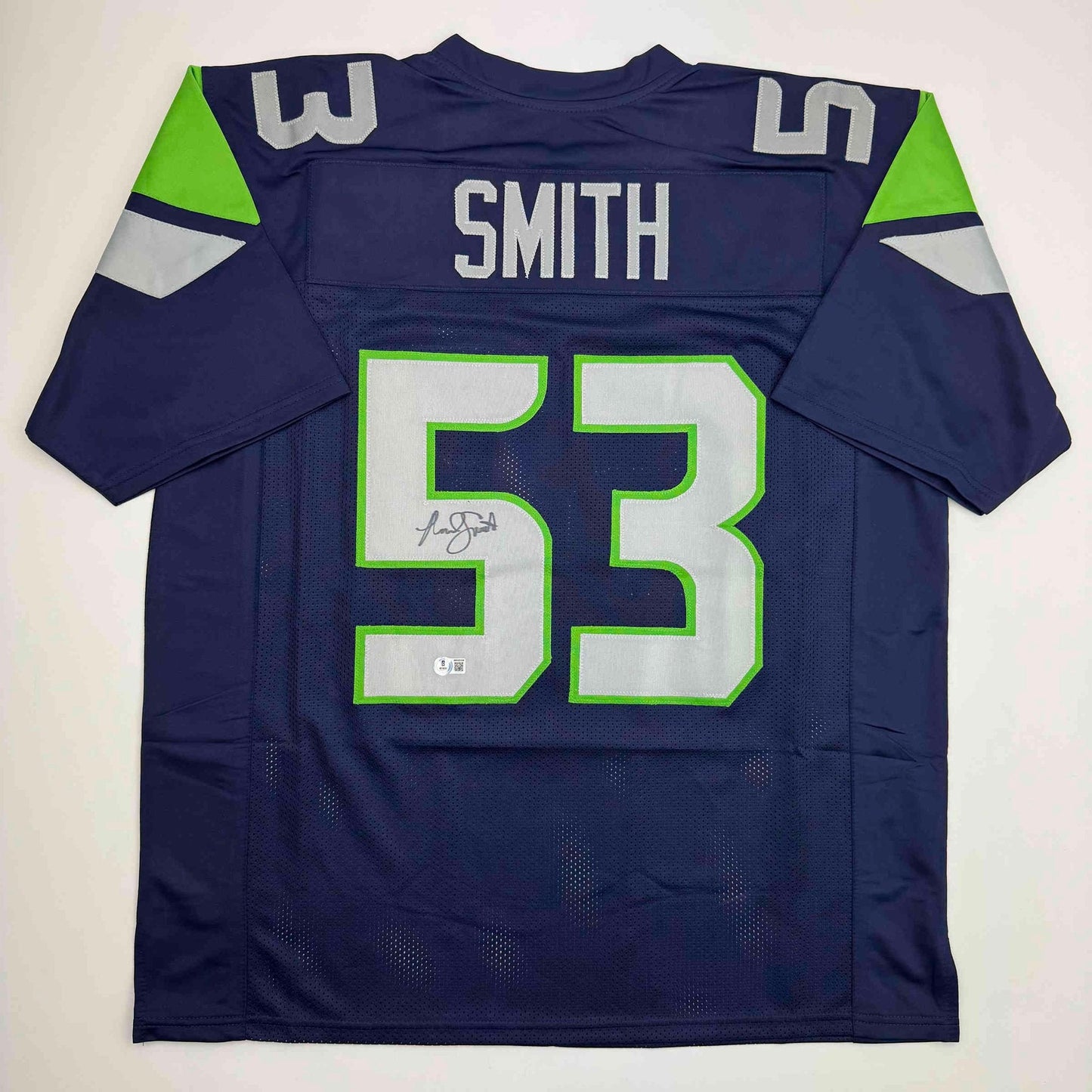 Autographed/Signed Malcolm Smith Seattle Blue Football Jersey Beckett BAS COA