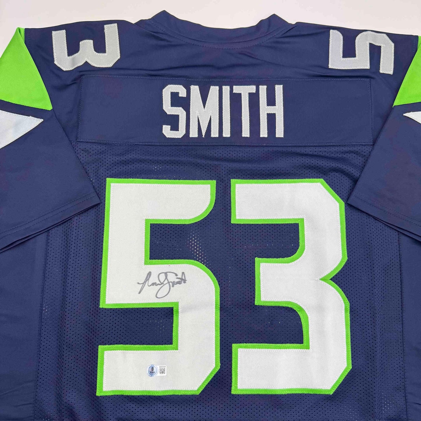 Autographed/Signed Malcolm Smith Seattle Blue Football Jersey Beckett BAS COA