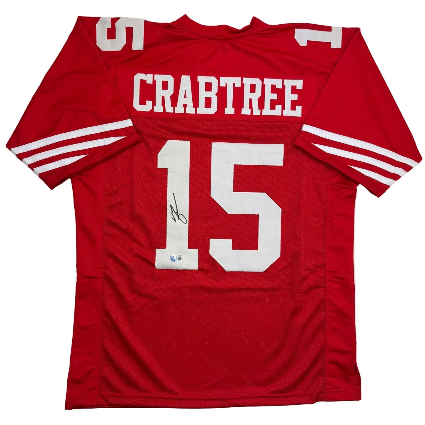 Autographed/Signed Michael Crabtree San Francisco Red Football Jersey Beckett BAS COA