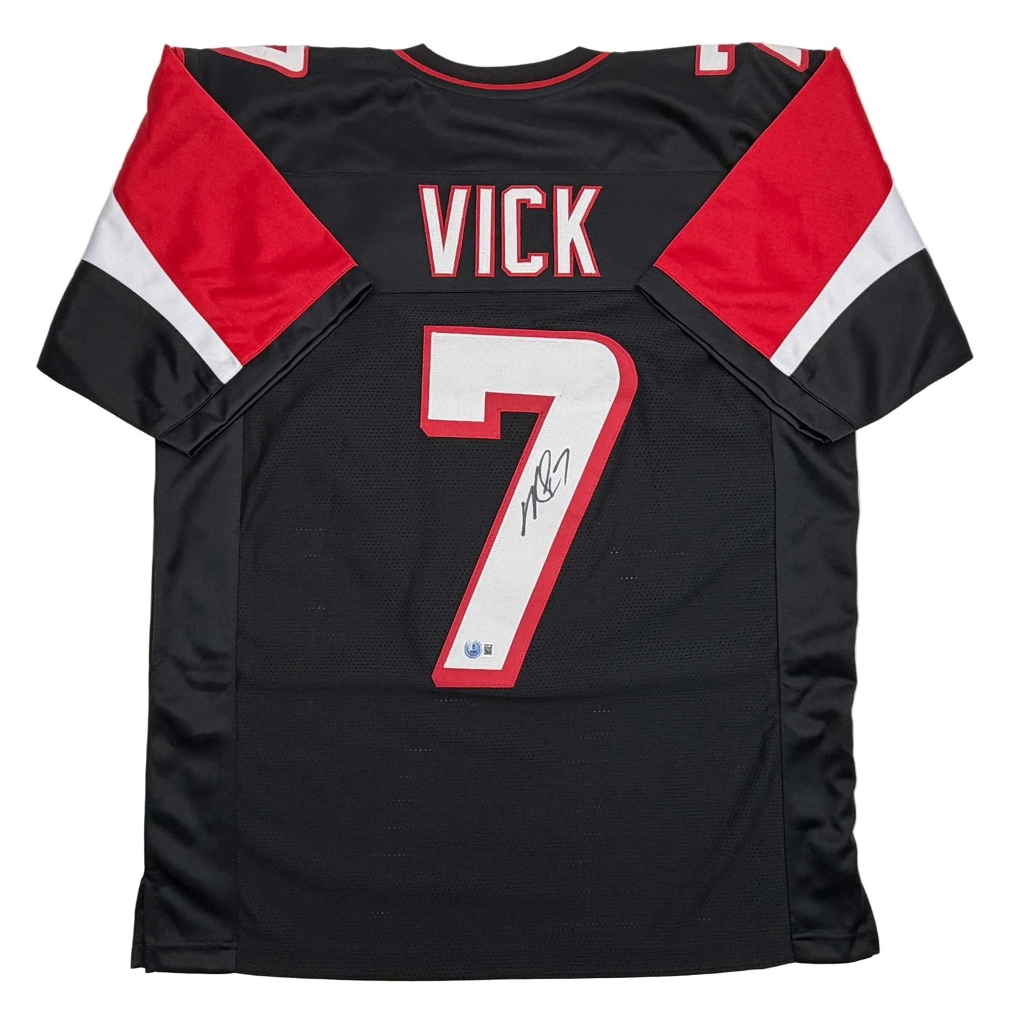 Autographed/Signed Michael Mike Vick Atlanta Black Football Jersey Beckett BAS COA