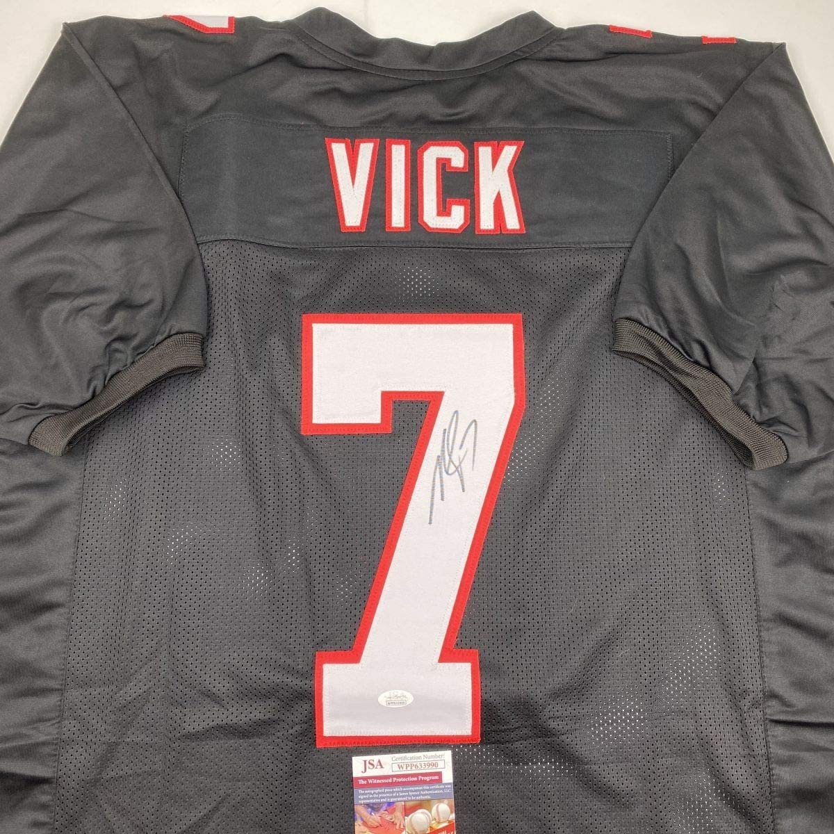 Autographed/Signed Michael Mike Vick Atlanta Retro Black Football Jersey JSA COA