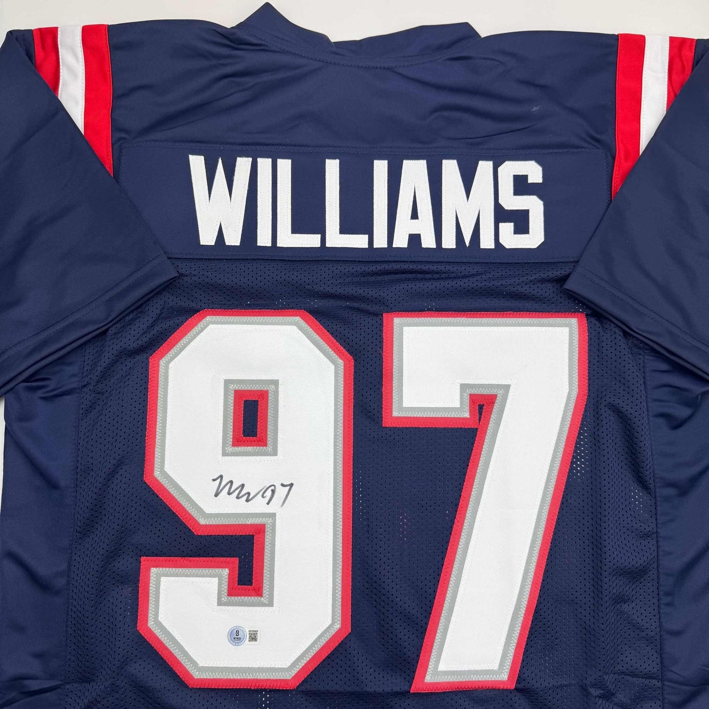 Autographed/Signed Milton Williams New England Blue Football Jersey Beckett BAS COA