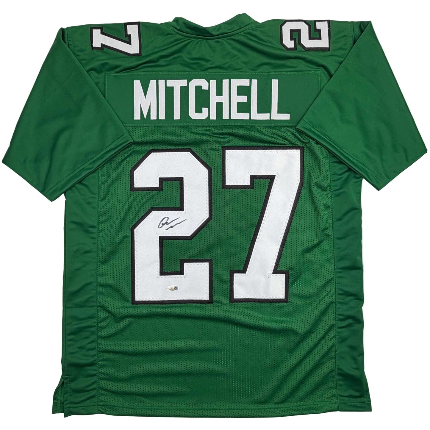 Autographed/Signed Quinyon Mitchell Philadelphia Kelly Green Football Jersey JSA COA