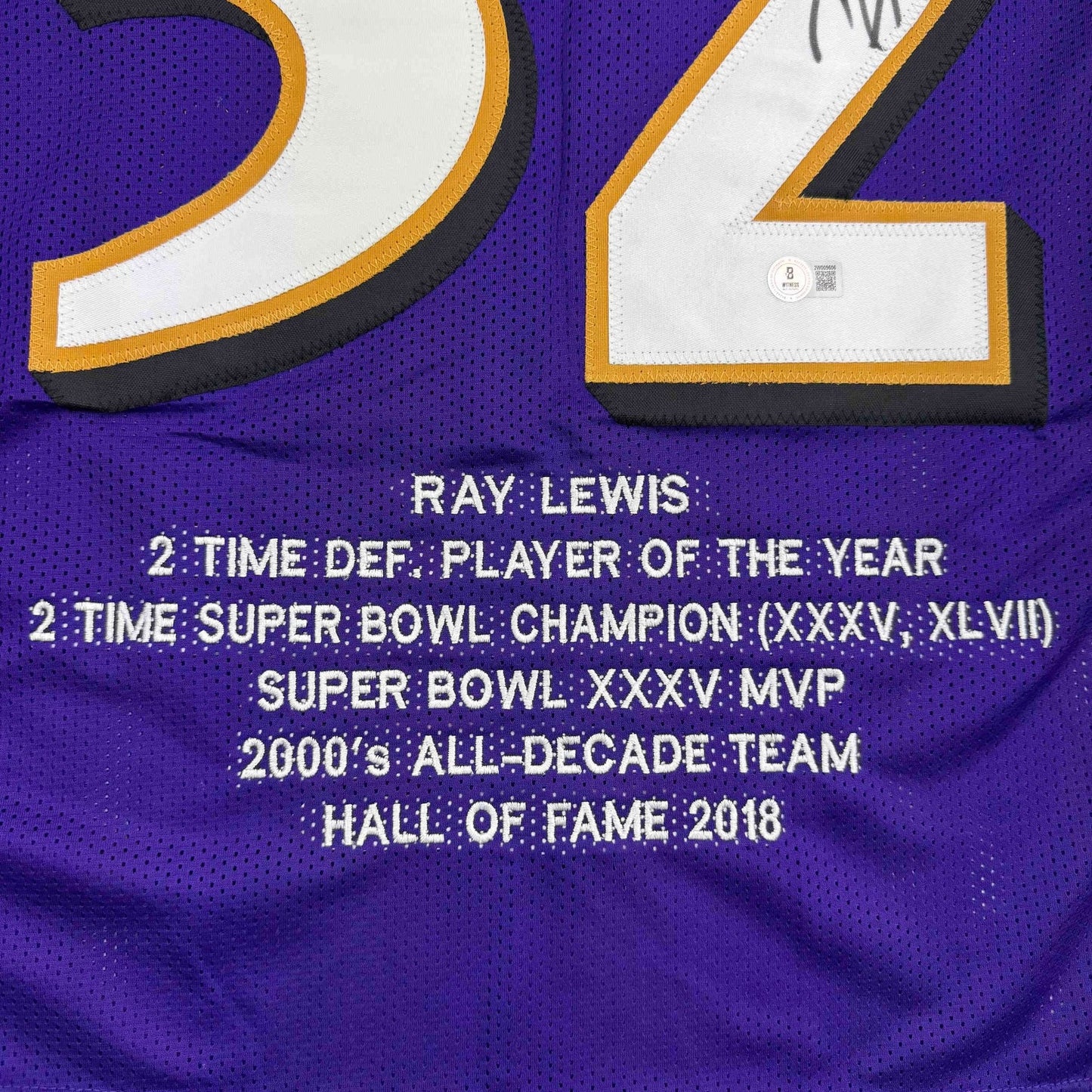 Autographed/Signed Ray Lewis Baltimore Purple Stat Football Jersey Beckett BAS COA